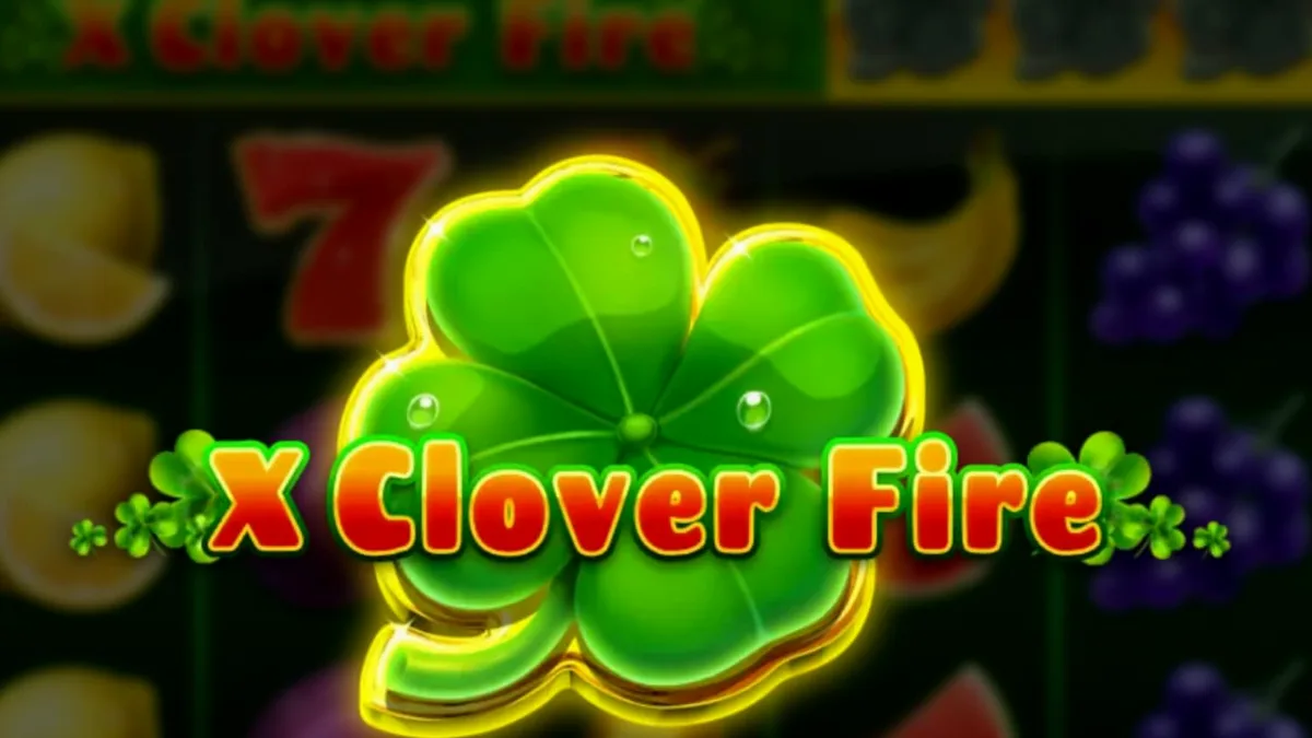 Tampilan visual slot X Clover Fire dengan simbol buah dan clover yang menyala